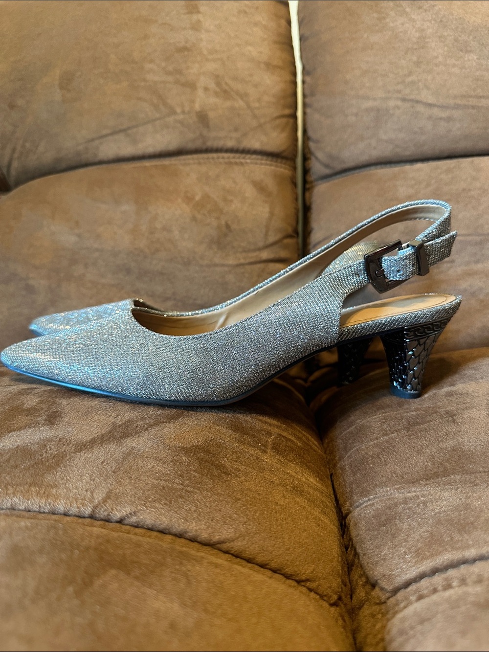 Silver Slingback Pointed-Toe Heels